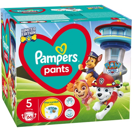 Scutece-chilotel Pampers Pants Patrula Catelusilor Marimea 5, 12-17 kg, 66 buc