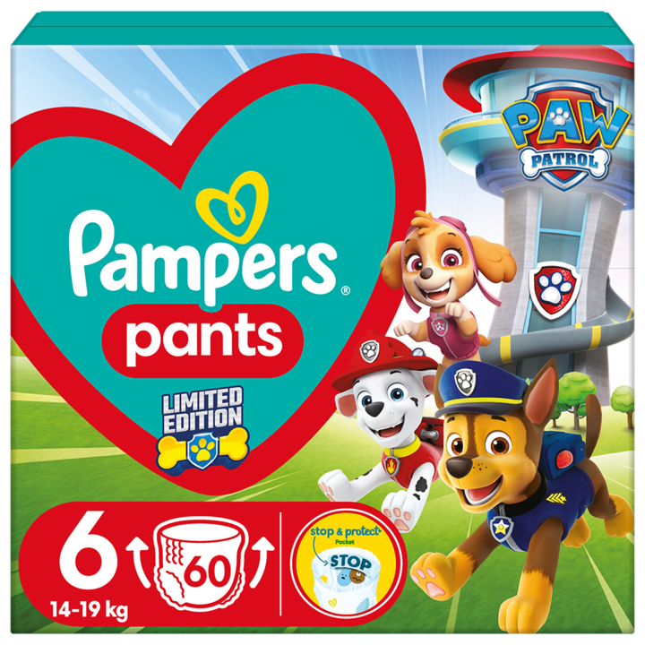 Пелени-гащички Pampers Active Baby Paw Patrol Edition Размер 6, 13kg+, 60 бр