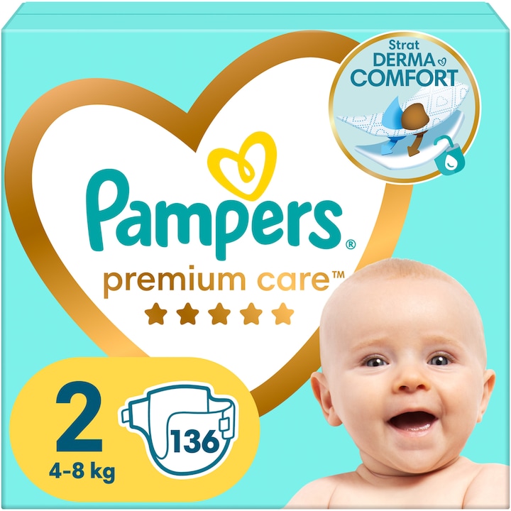 Scutece Pampers Premium Care Mega Box Marimea 2, 4-8 kg, 136 buc