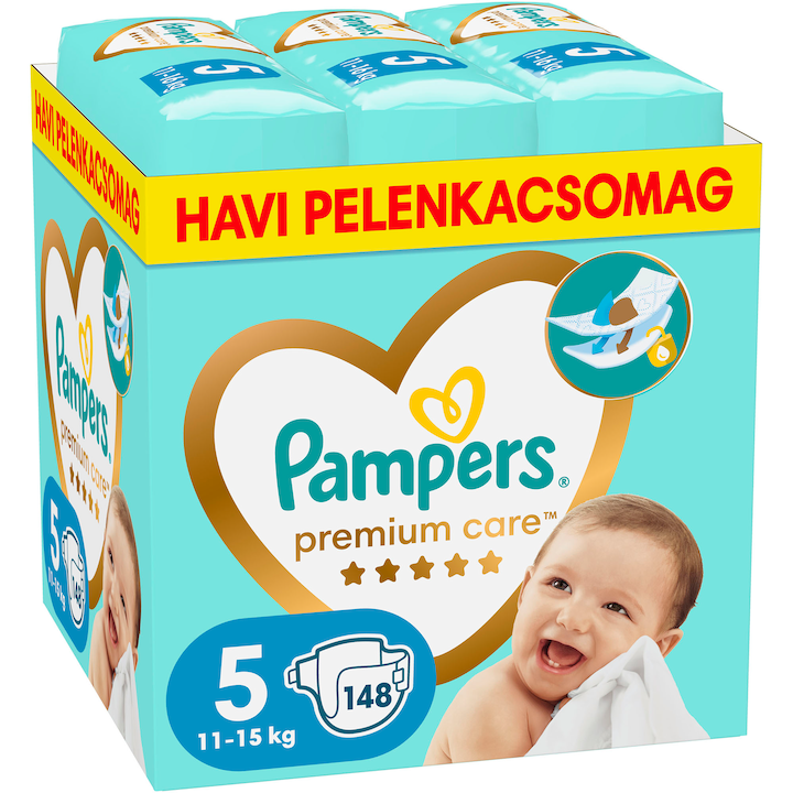 Pampers Premium Care pelenka, Junior 5, 11-16 kg, havi pelenkacsomag, 148 db