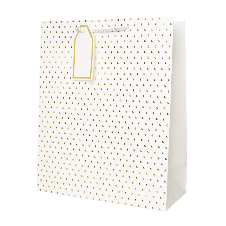 Подаръчни торбички на златни точки, бели, Createur, Комплект от 12 бр - големи - 31x42x12см