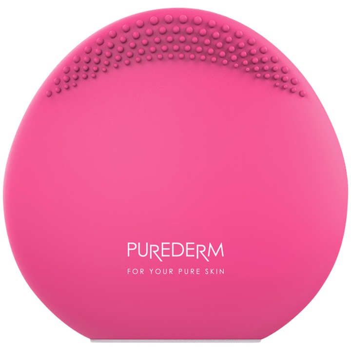 Гъба за лице, Purederm, Силикон, За почистване и масаж, 3 скорости, Розова