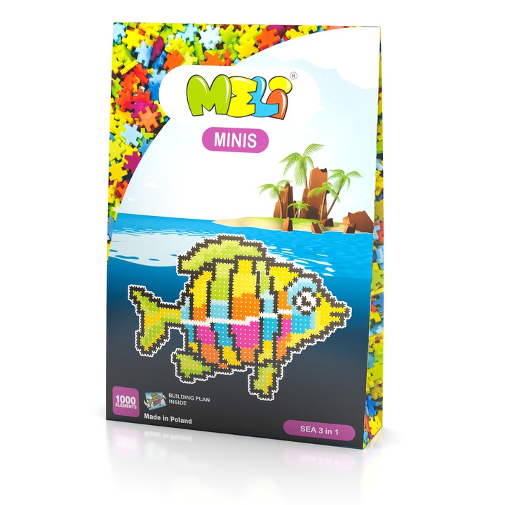 Set blocuri constructie, Meli, 1000 piese, Plastic, 1.5x1.5 cm, Multicolor