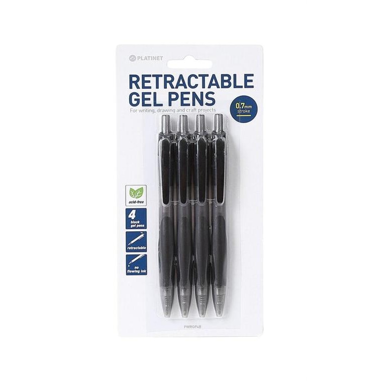 Set Pixuri Platinet, 4 buc, Gel, Retractabil, 0.7 mm, Negru