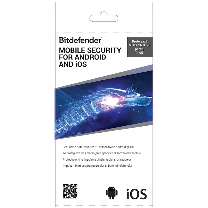 Bitdefender Android & iOSMobile Security, 1 an, 5 dispozitive, licenta retail