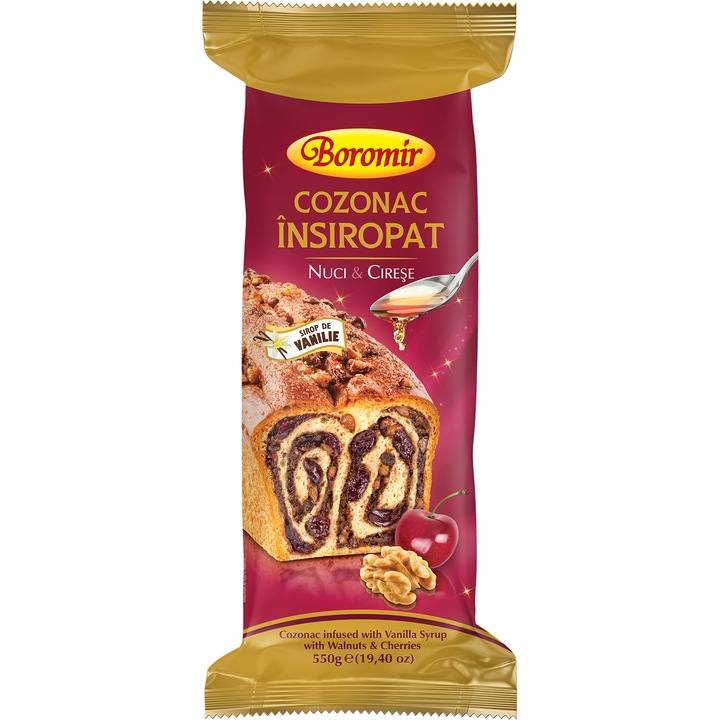 Cozonac Insiropat Nuci si Cirese, 550g