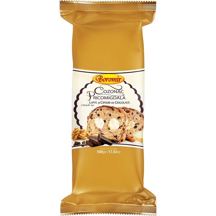 Cozonac Pricomigdala Cipsuri de Ciocolata si Crema Lapte 500g