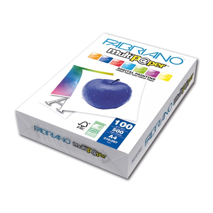 Hartie copiator FABRIANO Multipaper, A4, 100 gr, clasa A++, neteda si satinata, alb 168 CIE, 500 coli/top