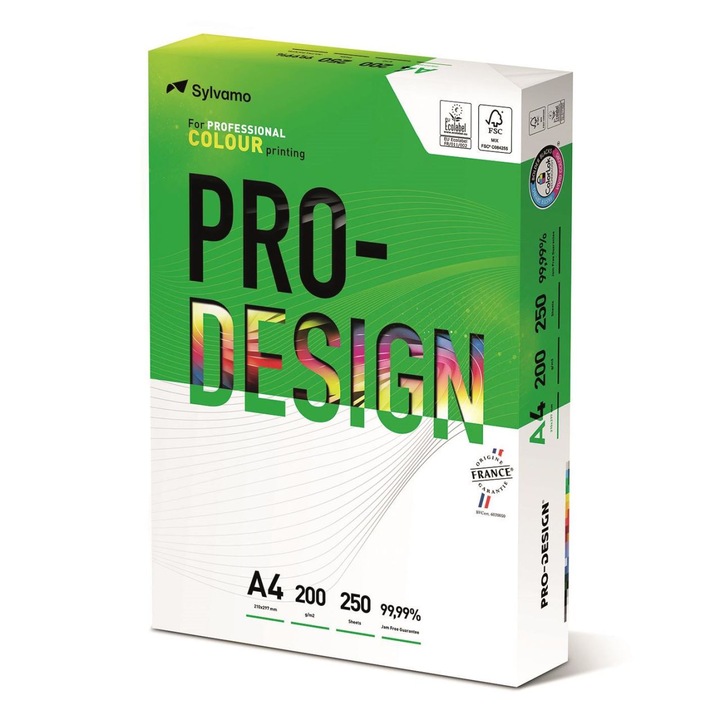 Carton A4, Satinat, Pro-design, Clasa A++, 200 Gr./mp, 250 Coli/top - Alb