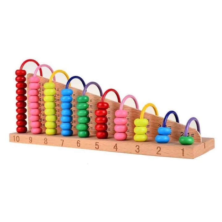 Играчка със сметало и математически операции Toyska®, дървена, Монтесори, образователна, многоцветна