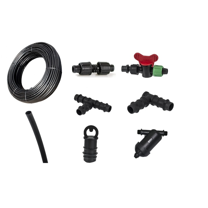 Комплект Mini Lite TRAX223, За капково напояване, За градини, оранжери и ливади, ф16х1.0 мм, 60 метра, През 20см, Черен