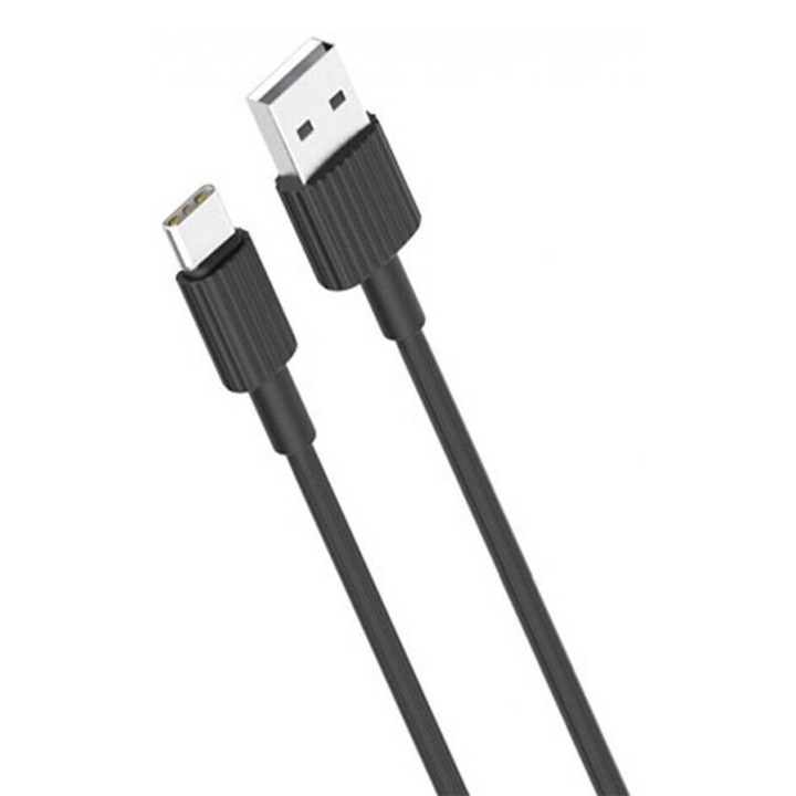 Кабел за пренос на данни и зареждане ElectroCharge Glide, USB-C, 2A, 1m, Черен