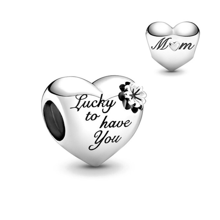 Talisman Argint 925, Charm compatibil Pandora – Lucky to have you mom