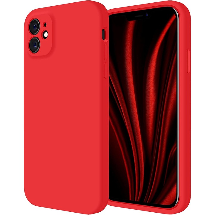 iPhone 12-vel kompatibilis Daden® Soft Silicone tok, Mikroszálas belső, Kameravédelem, Fokozott védelem, Piros