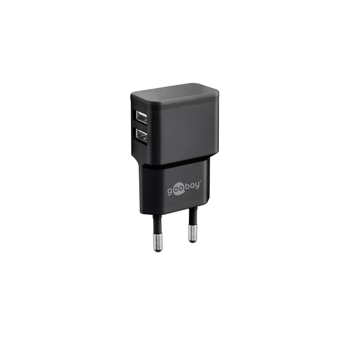 Goobay hálózati töltő, 2x USB-A 2.4 A, fekete