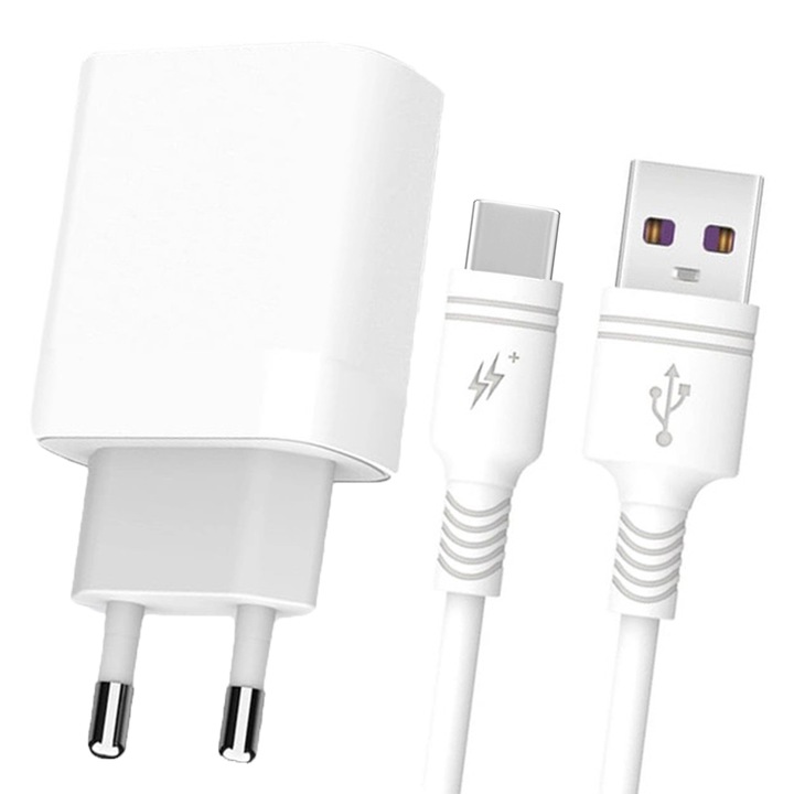 Мрежово зарядно устройство, включен USB-C кабел, пакет ElectroCharge, 15 W, 3 A, бял