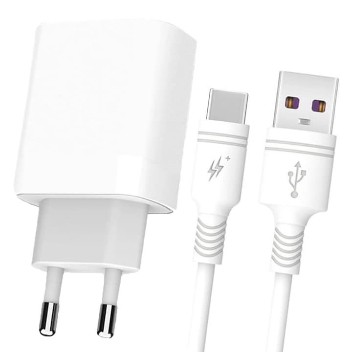 Мрежово зарядно устройство, включен USB-C кабел, пакет ElectroCharge, 15 W, 3 A, бял