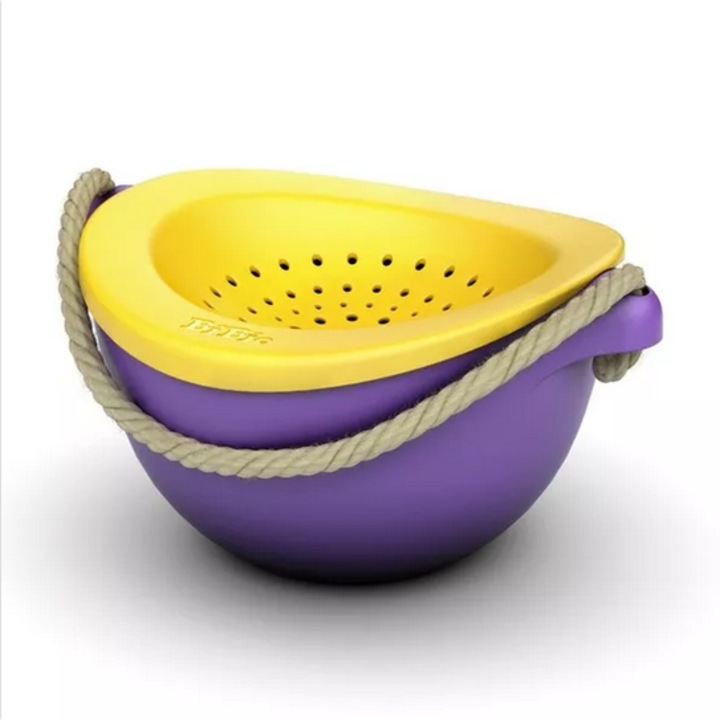 Galeata nisip cu sita, Meli, Plastic, 20x13 cm, Mov/Galben
