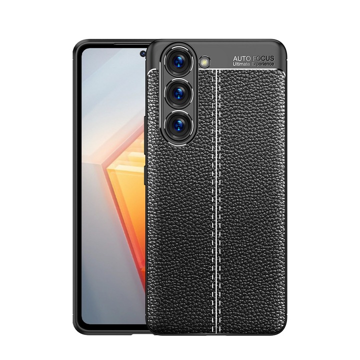 Husa pentru Samsung Galaxy S23 Plus, silicon + TPU cu model piele, back cover, CaseME, Negru