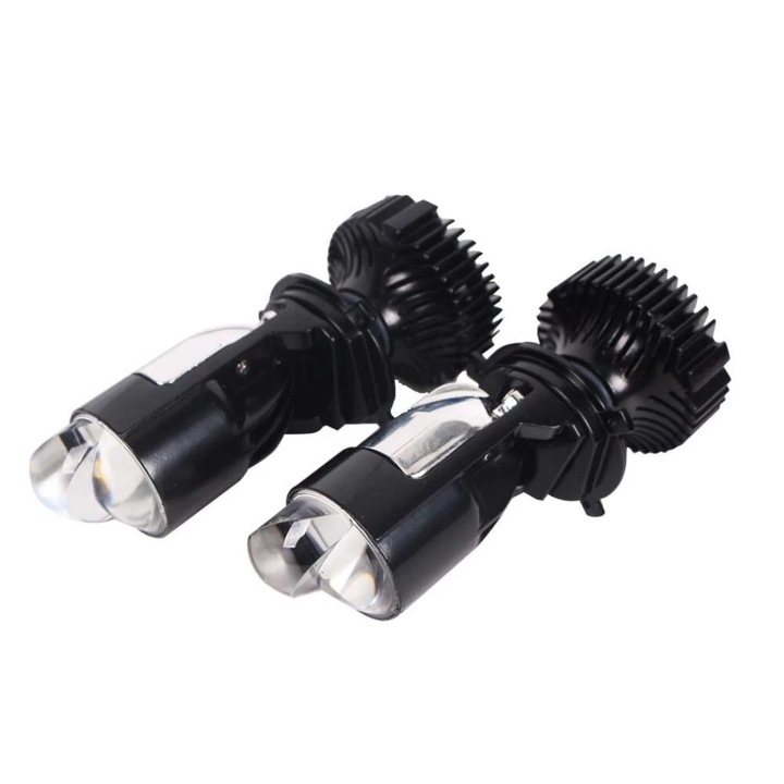 Set 2 Becuri Auto H4 A7 cu Lupa Bi-Led 30000 lm 6000K