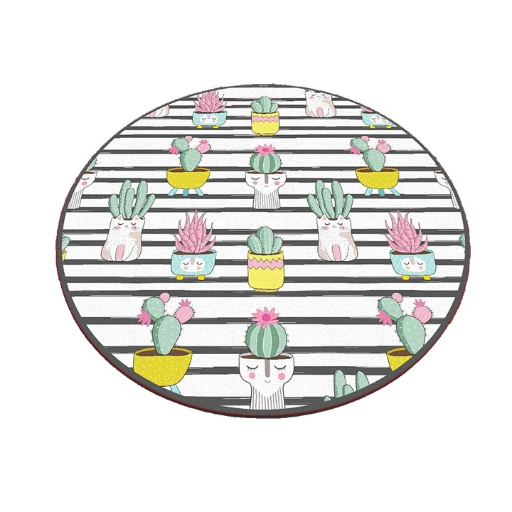 Covor de bucatarie Catinus Cactus Cap, Multicolor, lavabil, anti-alunecare, Ø 100 cm