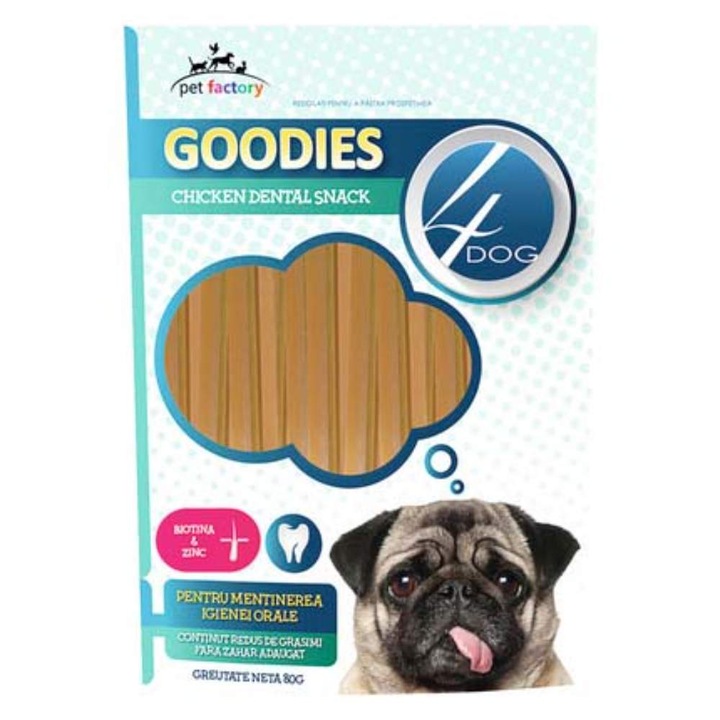 Награда за кучета Goodies Dental Stick 4 Dog с пиле и биотин, 80 гр