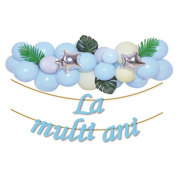 Set 35 baloane pentru aranjament tip semiarcada 3 m, cu ghirlanda La multi ani, Bleumarin