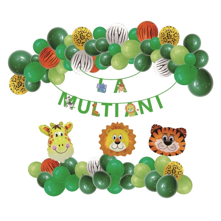 Set 79 baloane pentru aranjament tip semiarcada cu ghirlanda La multi ani, 3 m, Verde