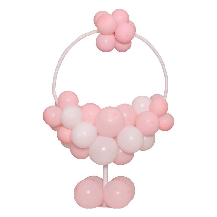 Set Suport Cerc din plastic, 80 cm x 50 cm, cu 40 baloane din latex Roz 12.5 cm