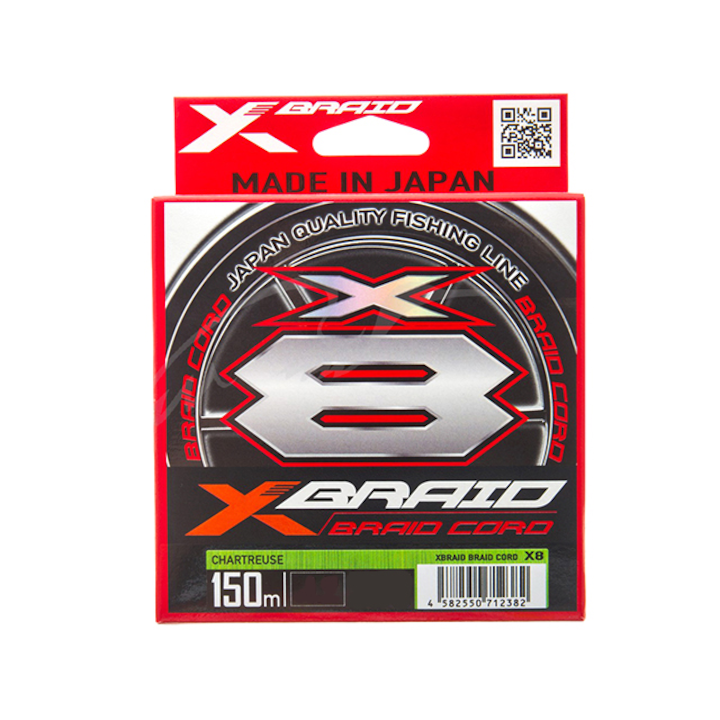 Fir textil YGK X-Braid X8 Cord PE 0.104mm, 4.5kg, 150m, Verde Fluo