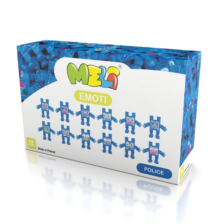 Set constructie creativa Emotki Policeman, Meli, 12 piese, Plastic, Albastru