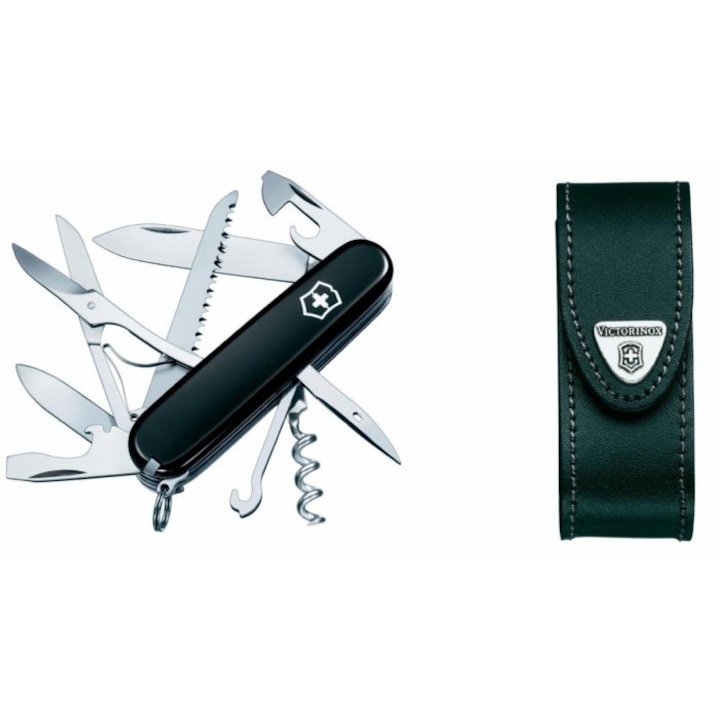 Set briceag/teaca, Victorinox Huntsman, Inox, Negru