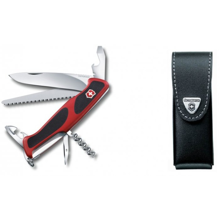 Set briceag/teaca, Victorinox Delemont RangerGrip, Inox, Rosu/Negru
