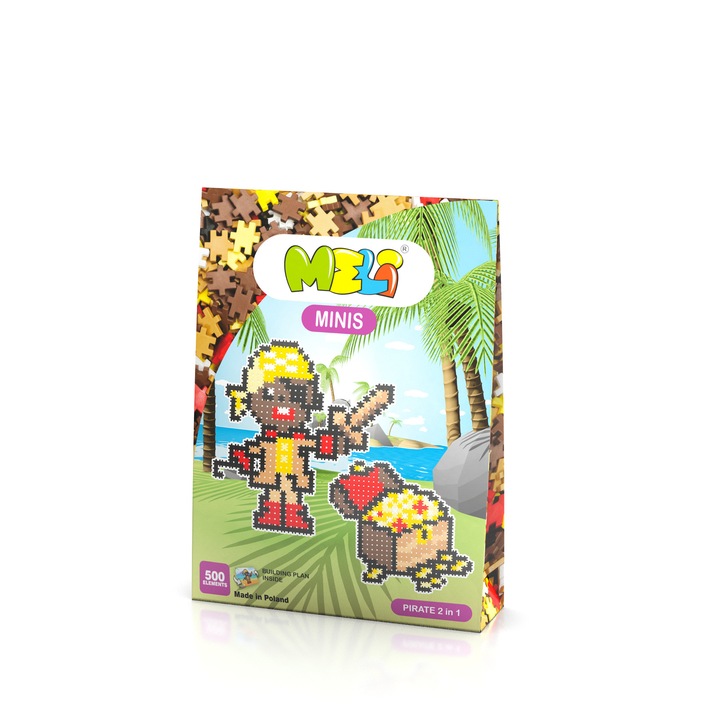 Set constructie creativa Minis Pirate, Meli, 500 piese, Plastic, Multicolor