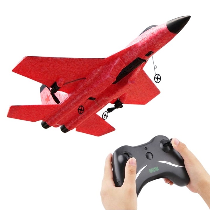Avion de lupta cu telecomanda iUni FX820, SU-35, Giroscop, Rezistent la impact, Rosu