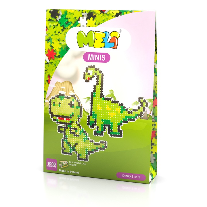 Set constructie creativa Minis Dino, Meli, 1000 piese, Plastic, Multicolor