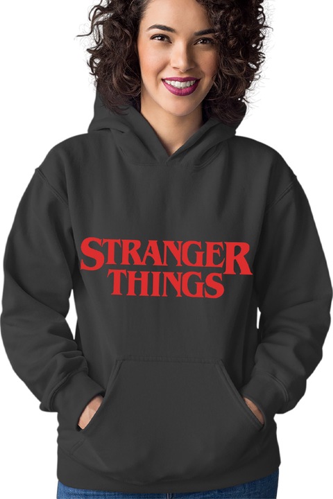 Hanorac dama Stranger Things Logo Drama Horror Action American Indiana, negru, Negru