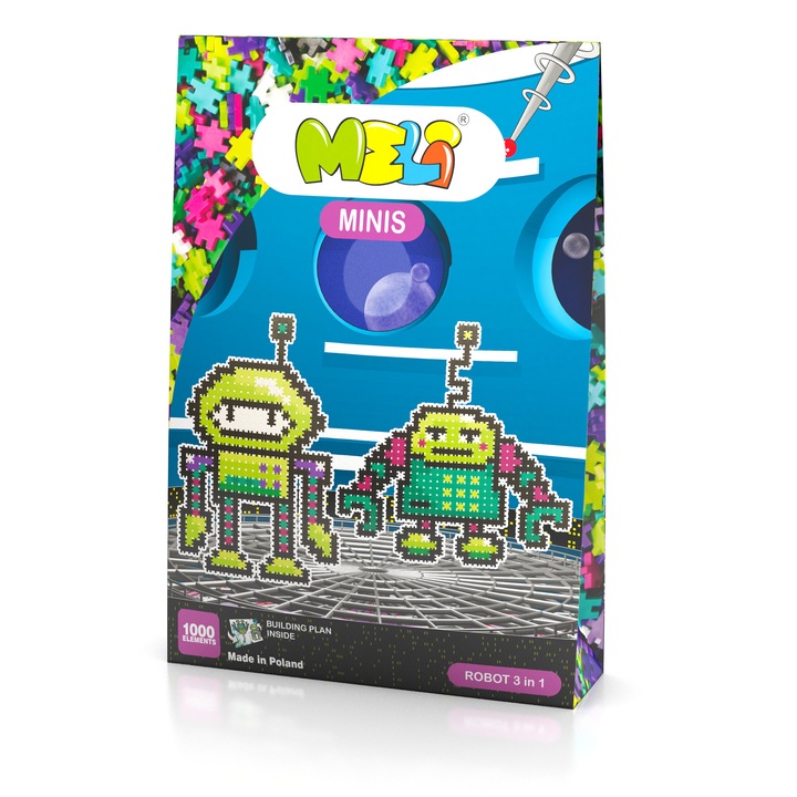 Set constructie creativa Minis Robot, Meli, 1000 piese, Plastic, Multicolor