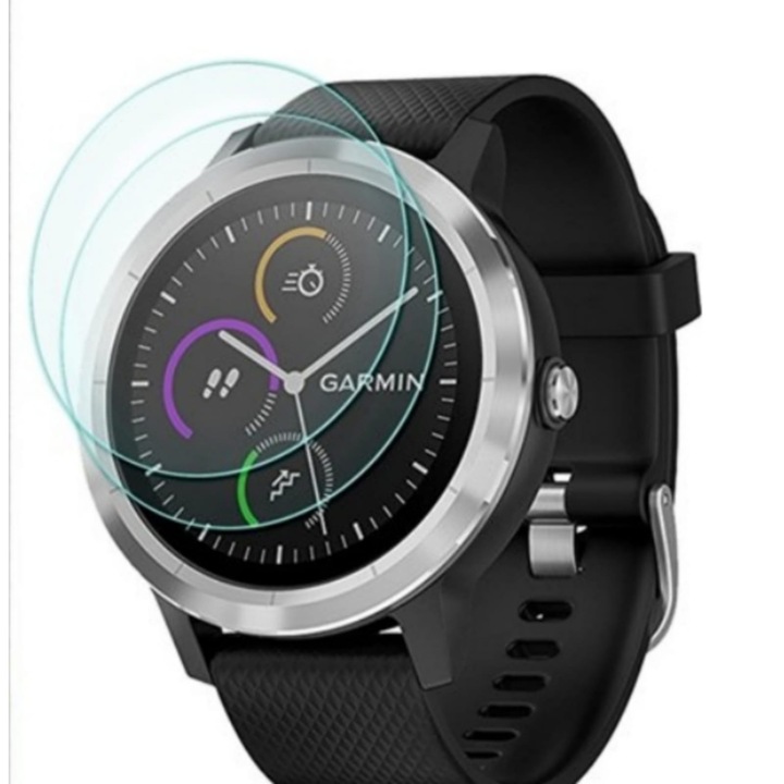 Set 2 folii de protectie din sticla securizata pentru smartwatch, 2.5D, 9H, compatibile cu Garmin VivoActive 3 trainer