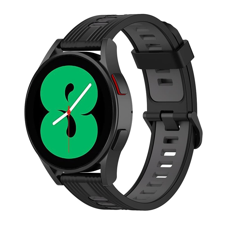Szilikon szíj kompatibilis Samsung Galaxy Watch Active 2 42mm, Fonix Oval Crop, Dual design, matt, sima, kényelmes, tartós, becsúsztatható / kihúzható rögzítés, 20 mm, fekete
