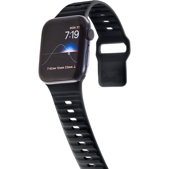Daden® vízálló szilikon szíj, amely kompatibilis az Apple Watch Series 4/5/6/7/8/SE/Ultra minden mérettel, 44/45/49 mm, fekete