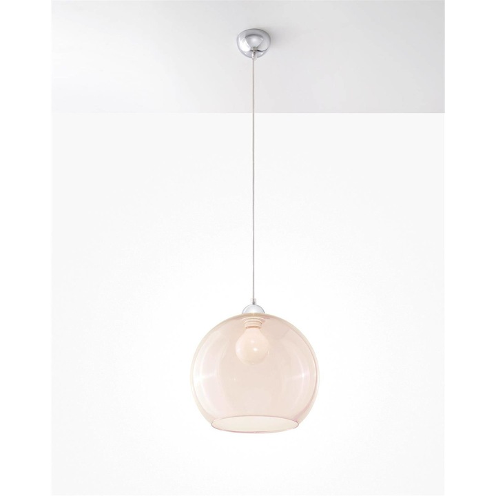 Lampa suspendata, Sollux, Ball, Natural, Otel/Sticla, Argintiu/Transparent