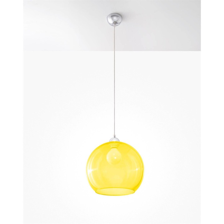 Lampa suspendata, Sollux, Ball, Natural, Otel/Sticla, Argintiu/Galben