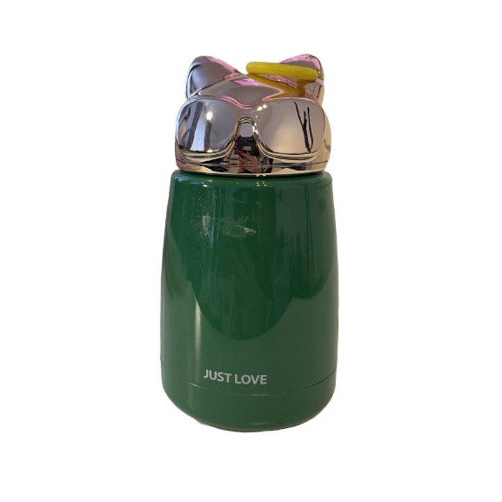 Termos inox, broscuta cu ochelari, Verde inchis, 300 ml