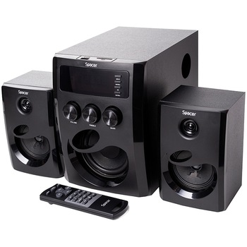 Boxe Spacer 2.1, RMS: 20W (2 x 5W), bluetooth, telecomanda, subwoofer lemn MDF, radio FM, SD card, port USB, RCA