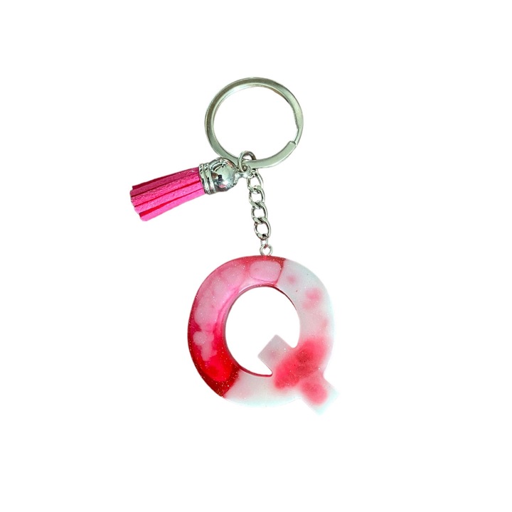 Breloc Gentelo cu initiala Q Glitter Red-White, design 3D, lungime 4 cm