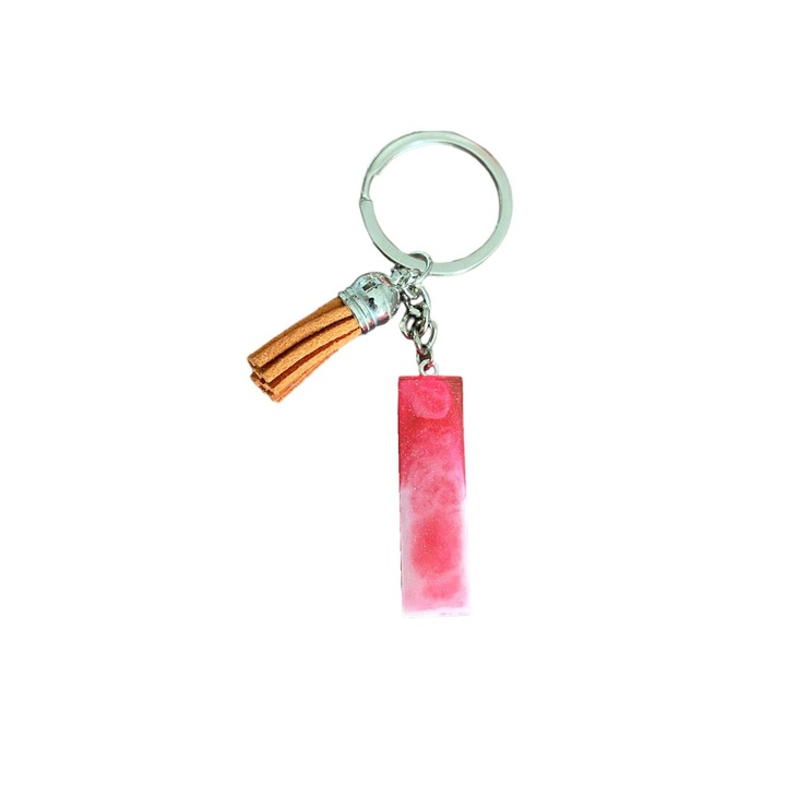 Breloc Gentelo cu initiala I Glitter Red-White, design 3D, lungime 4 cm