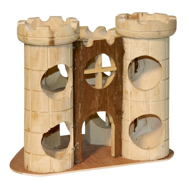 Casuta tip castel pentru hamsteri, Kerbl, Lemn, 17 x 15 x 12 cm, Maro