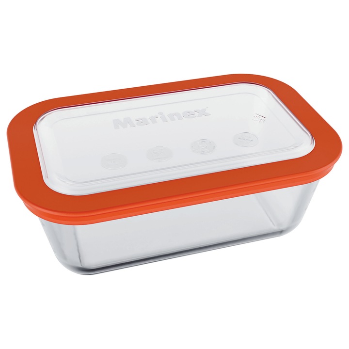 Cutie alimente cu capac, dreptunghiulara, 750 ml, sticla, Marinex