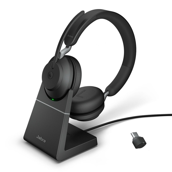 Професионални слушалки Jabra EVOLVE2 75, MS, АNC, Bluetooth, Link380 USB-C, стойка за зареждане, черен